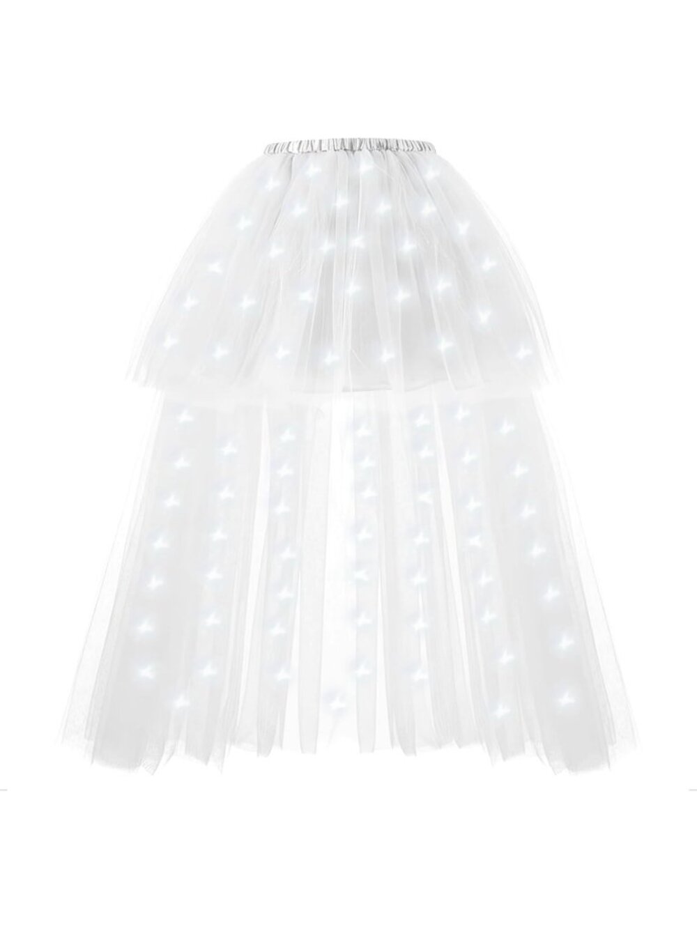 Women LED Light Up Tulle Tutu Skirt High Low Fluffy Sequin Ballet Dress-White